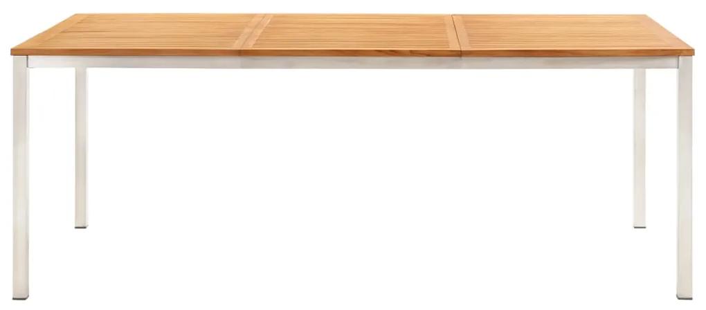 Set mobilier gradina, 7 piese, lemn masiv tec  otel inoxidabil Lungime masa 200 cm, 7, Lemn masiv de tec
