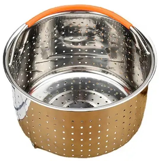 Cos pentru prajit si gatit la aburi Izibizi SSST-IZB-06, 3.2 L, Maner detasabil, Separator, Inox/Portocaliu