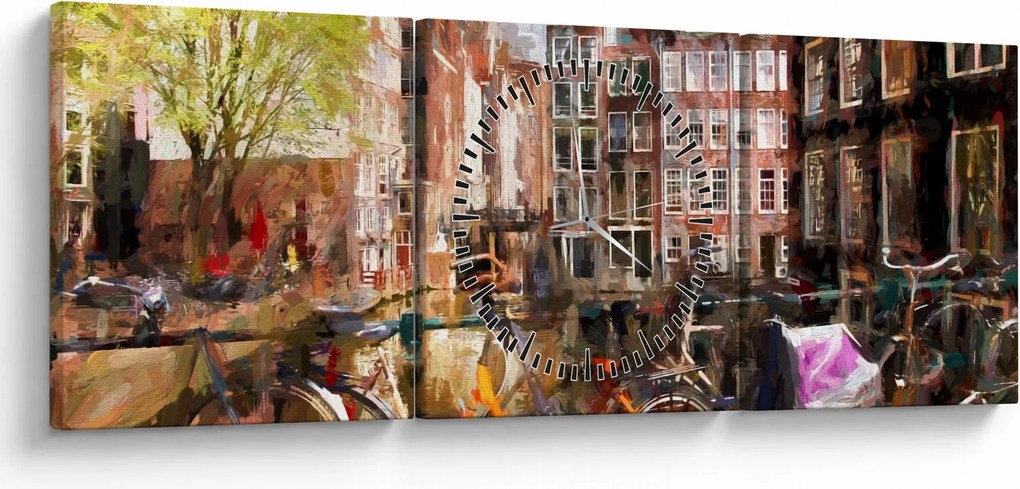 Tablou - Amsterdam, pictură (cu ceas) (90x30 cm)