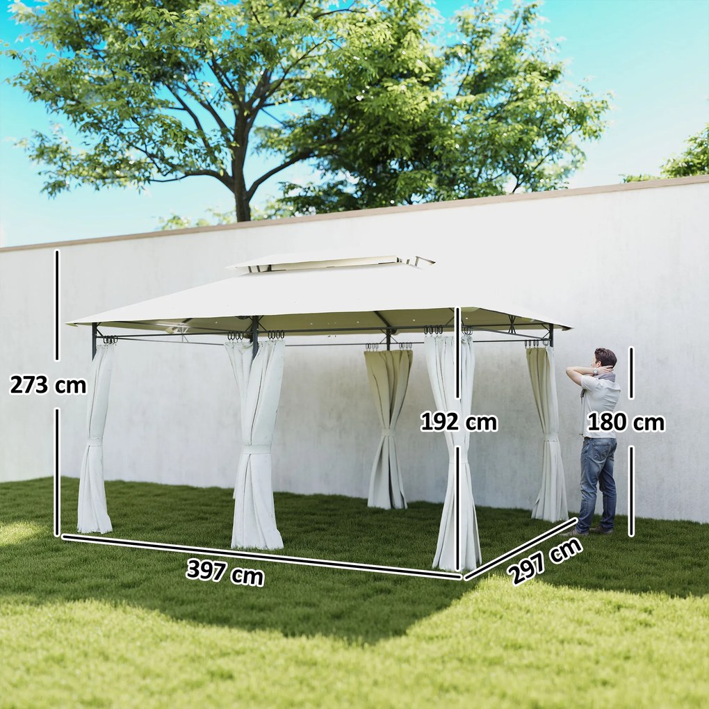 Outsunny Pavilion de Grădină cu Acoperiș Dublu, 397x297x265 cm, Alb Crem | Aosom Romania