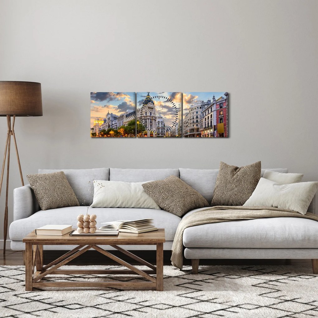 Tablou - Calle Gran Vía, Madrid, Spania (cu ceas) (90x30 cm)