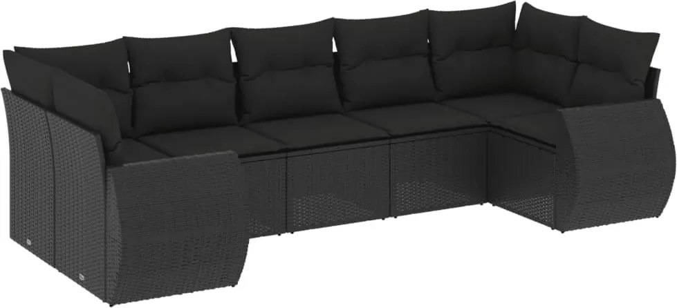 vidaXL Set canapele de grădină cu perne, 7 piese, negru, poliratan