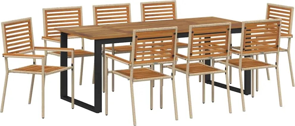 vidaXL Set de masă pentru grădină 9 pcs Bej Lemn Solid de Acacia