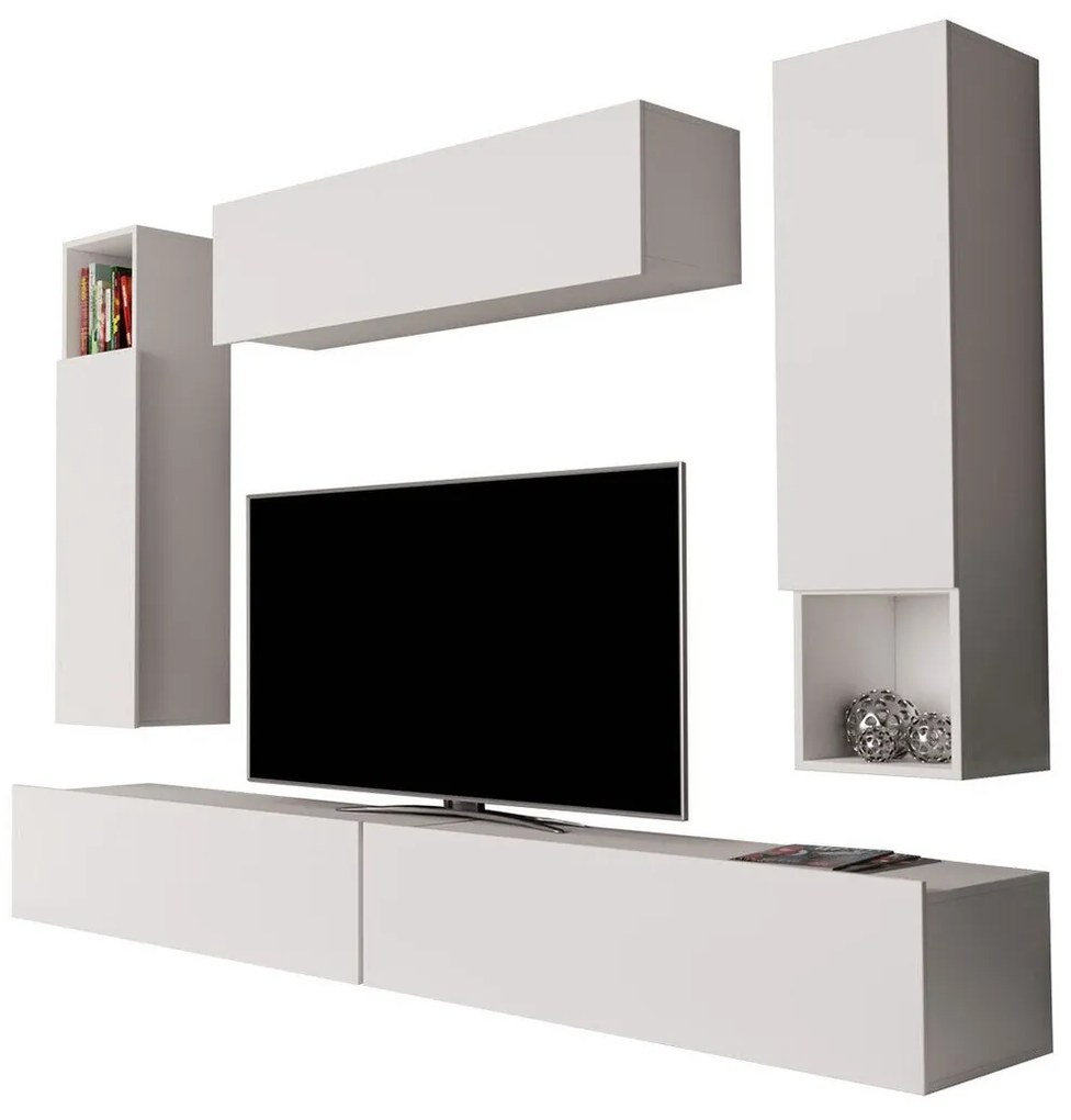 Mobilă pentru sufragerie Stanton 142Alb, Părți separate, Cu comodă tv, PAL laminat, 170x240x42cm, 97 kg