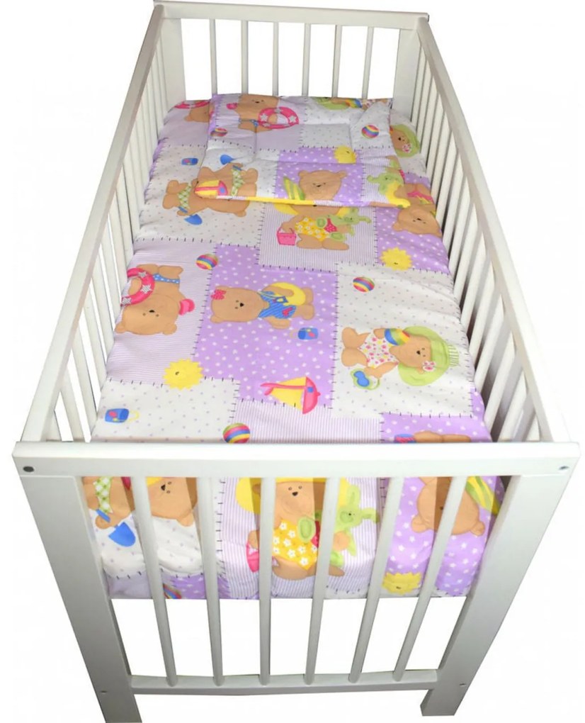 Lenjerie Patut Bebe NOVOKIDS™ din BUMBAC 100% , 3 Piese, Dimensiune Universala, PILOTA INCLUSA, Model Ursulet Palarie, Mov