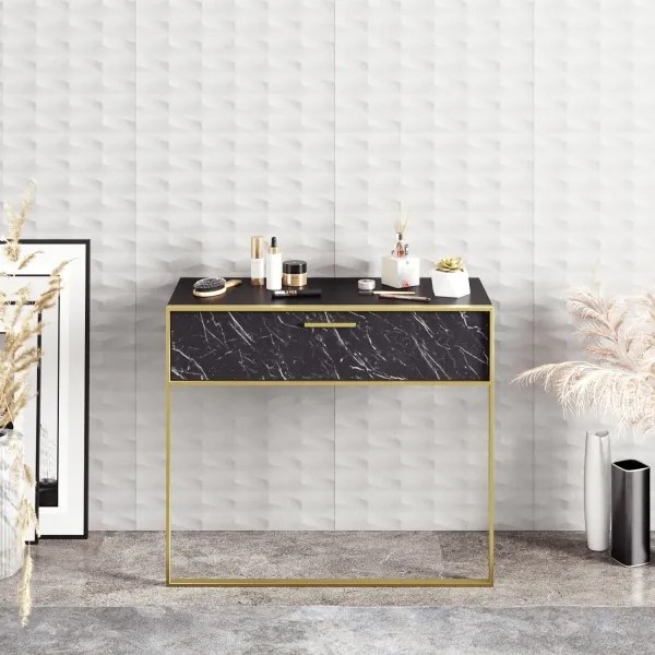 Consolă de perete POLKA, 76,8 x 90 cm, auriu/negru