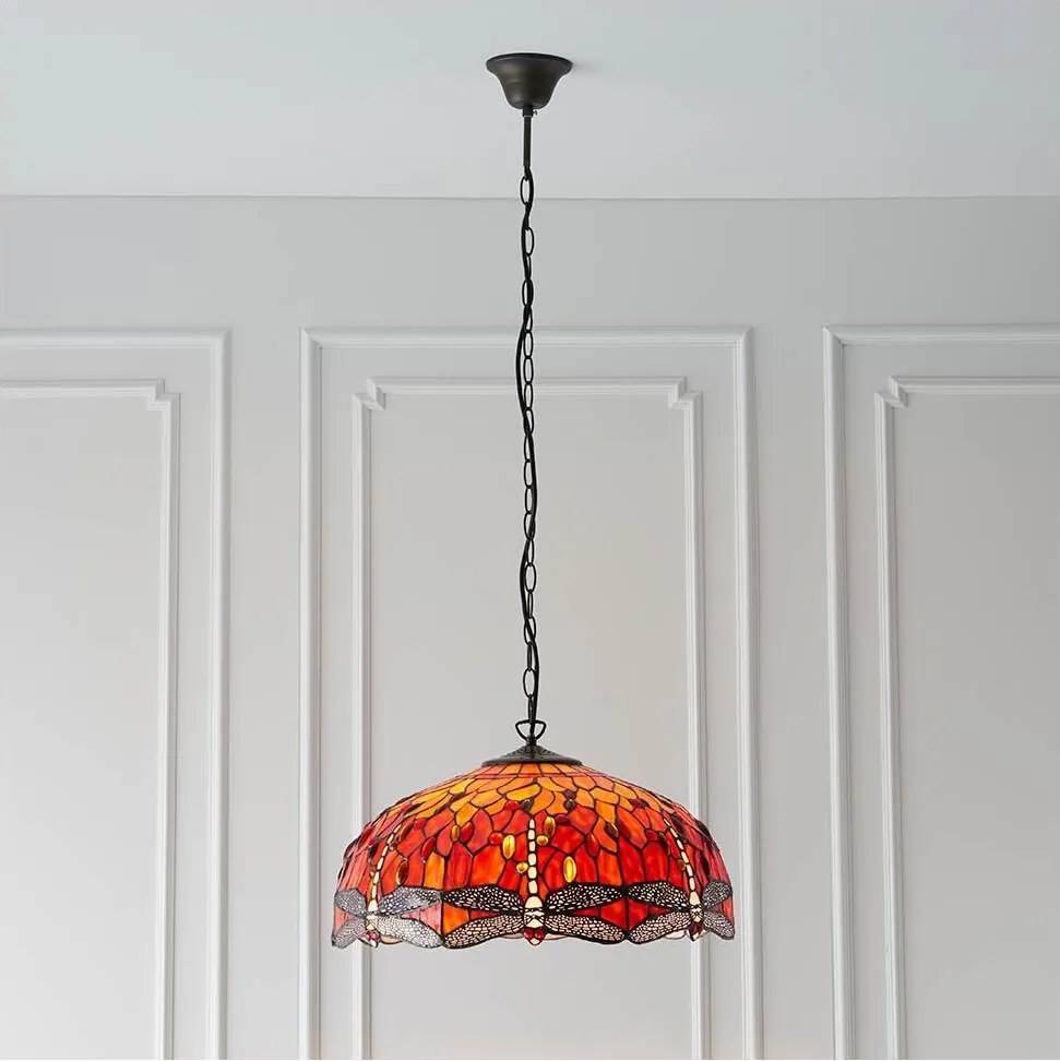 Endon 64082 - Lustru suspendat cu lanț Tiffany DRAGONFLY 3xE27/60W/230V diametru 50 cm