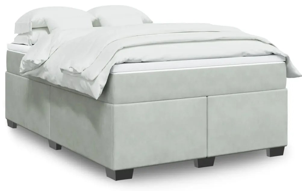 vidaXL Pat box spring cu saltea, gri deschis, 160x200 cm, catifea