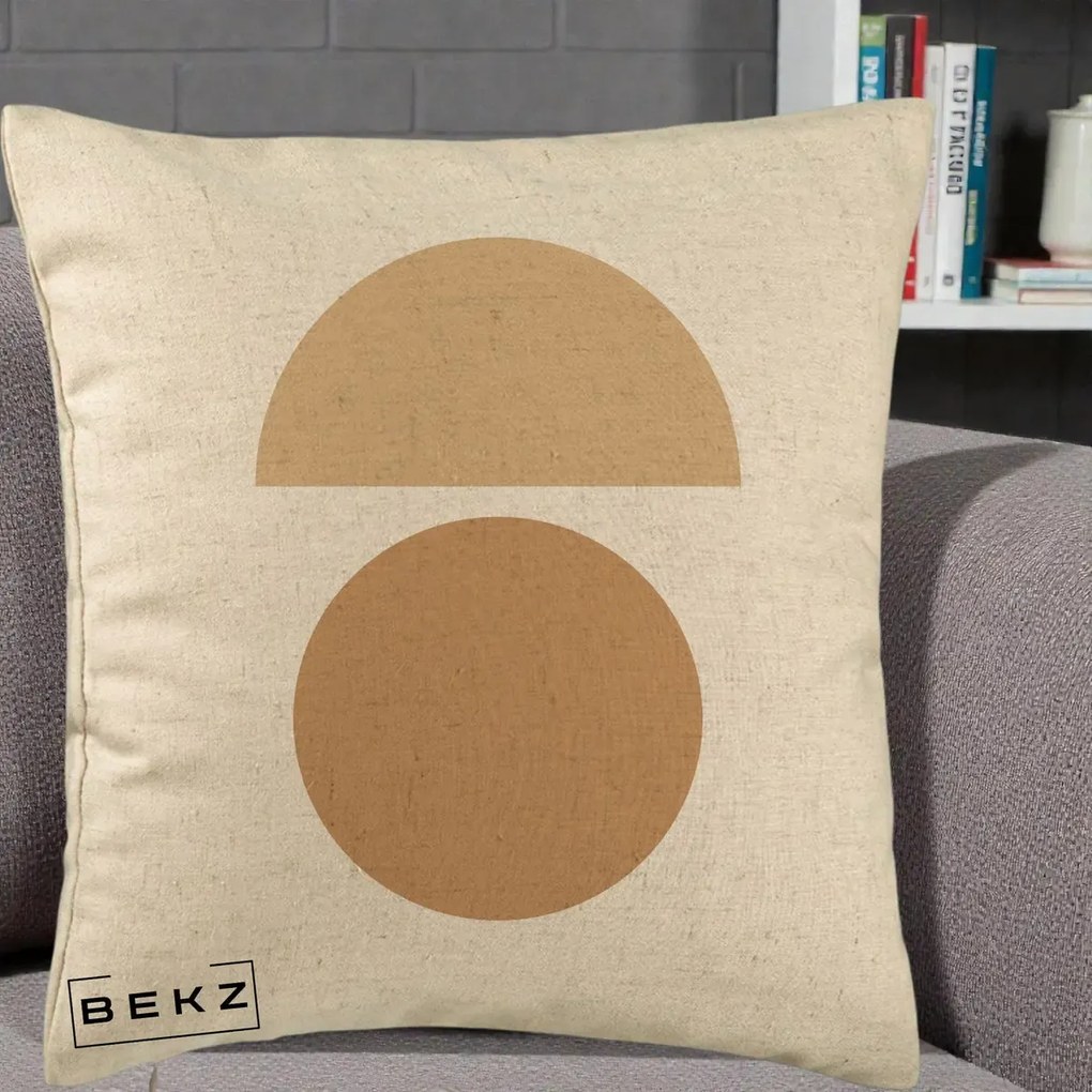 Perna Decorativa Geometric Minimalist Auriu, 40x40 cm, Bej, Husa Detasabila, Perna Inclusa, BEKZ®
