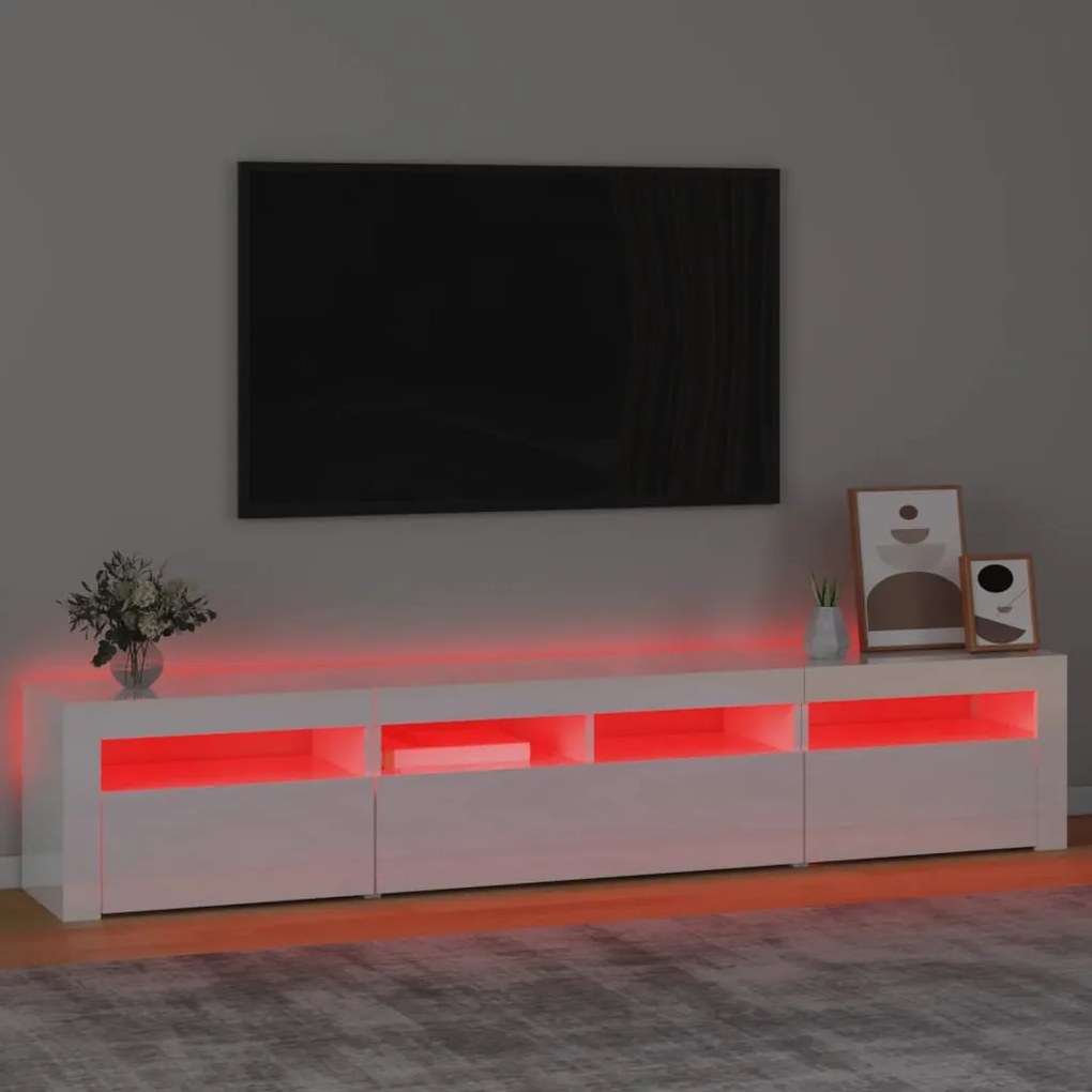 Comoda TV cu lumini LED, alb extralucios, 210x35x40 cm 1, Alb foarte lucios, 210 x 35 x 40 cm