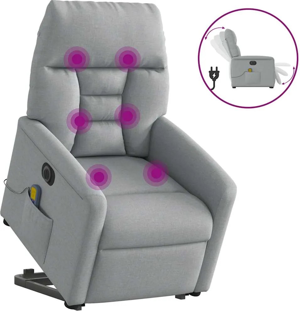 vidaXL Fotoliu electric masaj rabatabil cu ridicare, gri închis textil