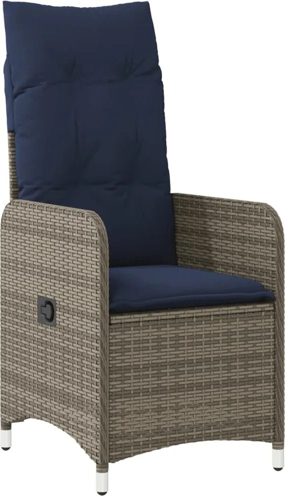 vidaXL Scaun de grădină rabatabil cu perne, gri, poliratan