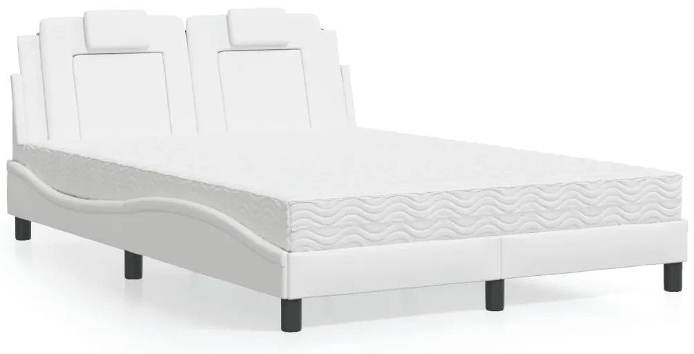 vidaXL Pat cu saltea, alb, 140x190 cm, piele ecologică