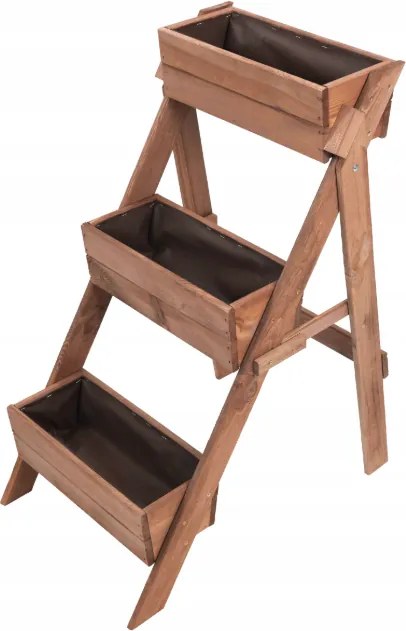 Suport de flori din lemn Vas de flori cu 3 niveluri din lemn natural