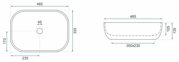 REA-U3802 - Lavoar LIVIA pentru montare pe blat 33,5x46,5 cm ceramică/gri/decor marmură