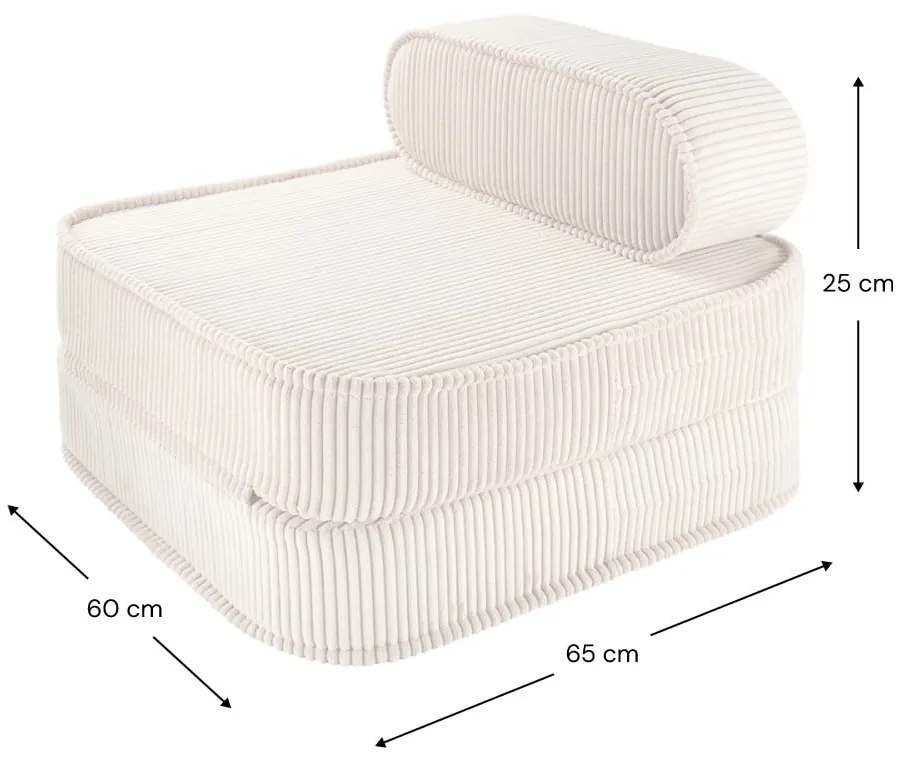 Fotoliu de copii crem cu tapițerie din catifea reiată Flip – Wigiwama