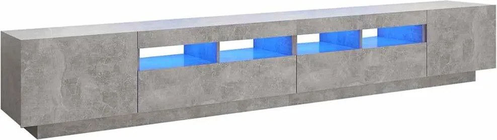 vidaXL Comodă TV cu lumini LED, gri beton, 260x35x40 cm