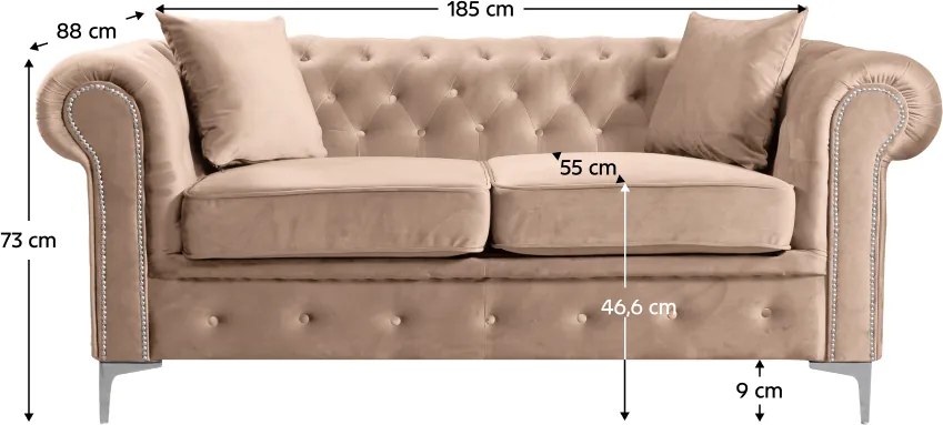 Canapea extensibilă de lux 2 locuri, stofă maro deschis Velvet, ROMANO