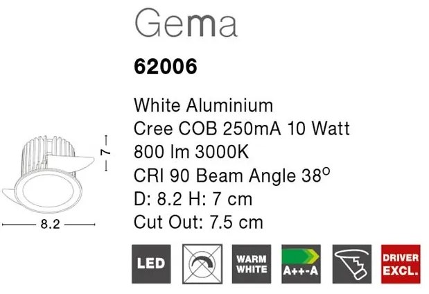 Spot LED incastrabil tavan fals / plafon GEMA alb
