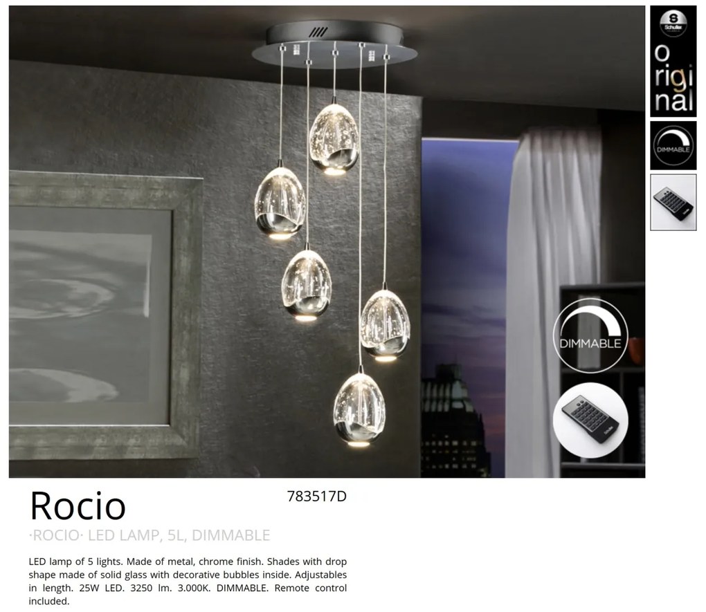 Lustra LED dimabila cu telecomanda ROCIO 5L, crom SV-783517D