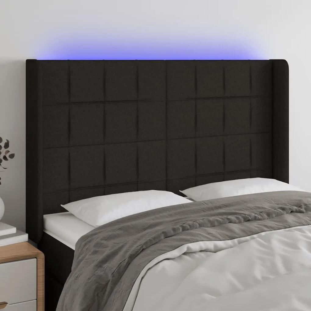 3124048 vidaXL Tăblie de pat cu LED, negru, 147x16x118/128 cm, textil