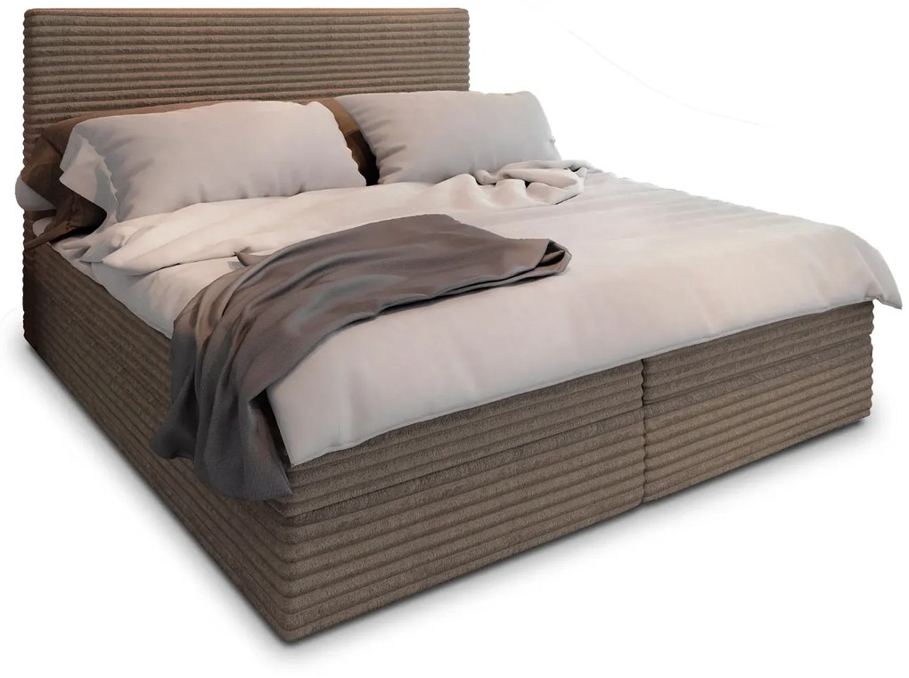 Pat boxspring tapițat ISPIRA 160x200 cm maro deschis Saltele: Saltea cu arcuri Bonell