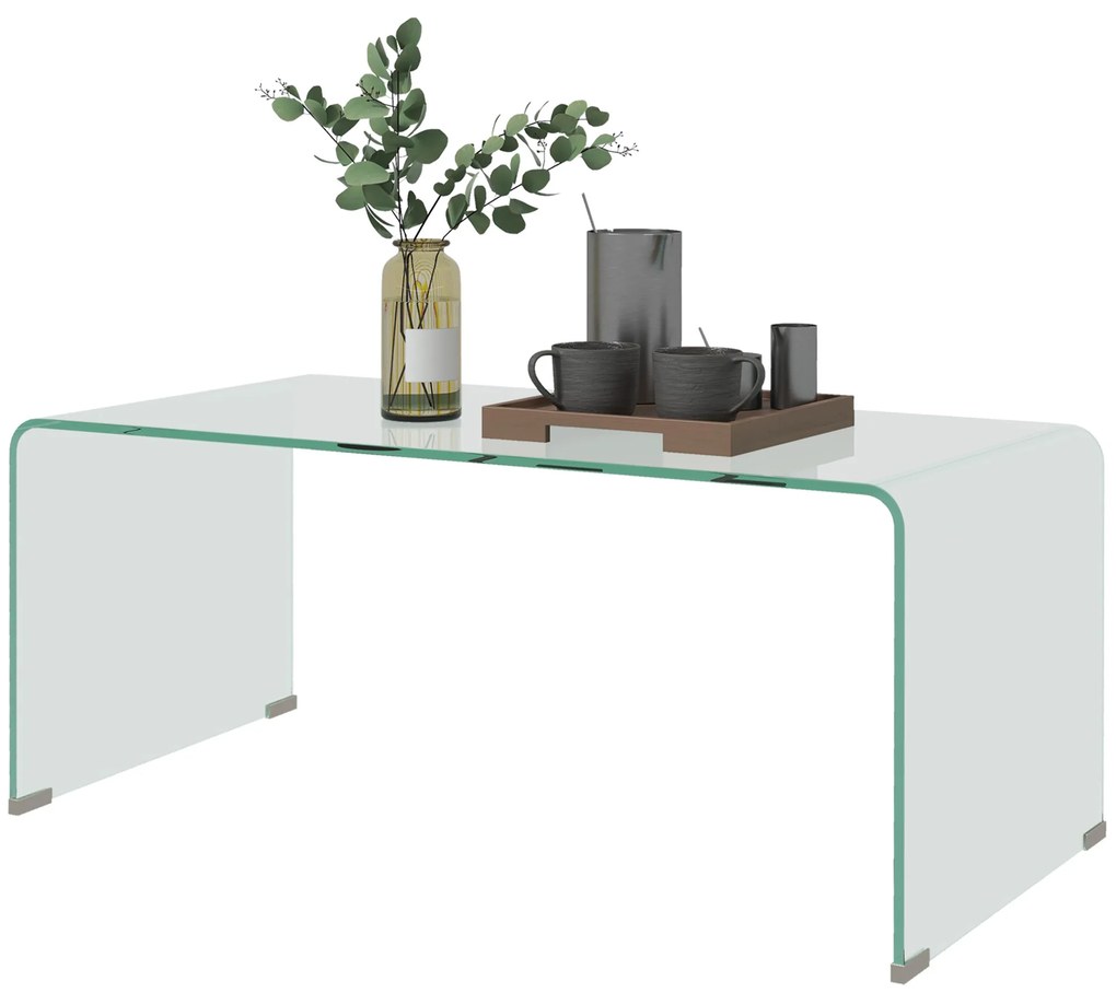 HOMCOM Masa de cafea din sticlă masă de salon rectangulară design modern din sticlă temperată cu margini rotunjite sigure transparent | Aosom Romania