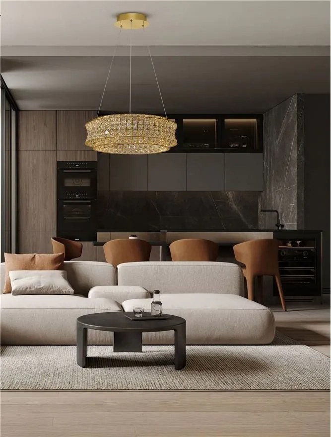 Lustra suspendata LED auriu, cristale sticla CELYSIA 60cm