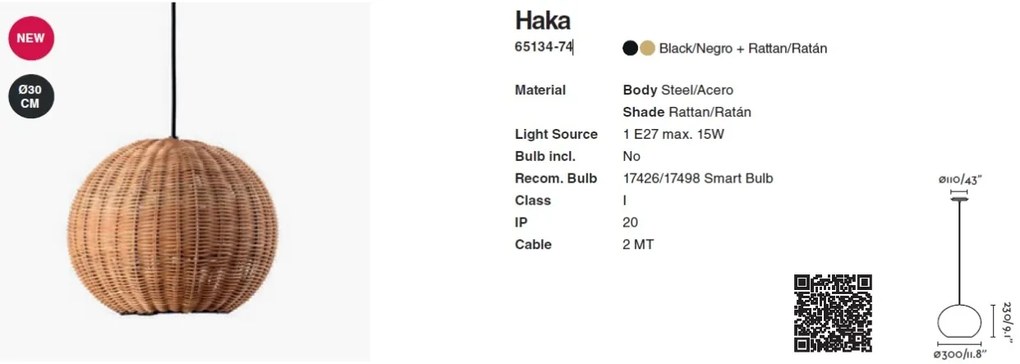 Lustra / Pendul suspendat design natural din ratan HAKA 30cm