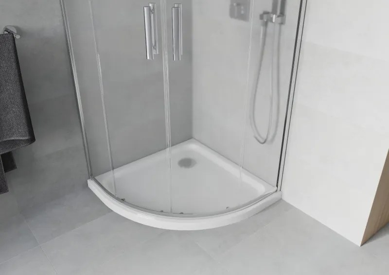 Mexen Rio cabina de duș semirotundă 80 x 80 cm, mat, crom + cadă Flat, alb - 863-080-080-01-30-4110