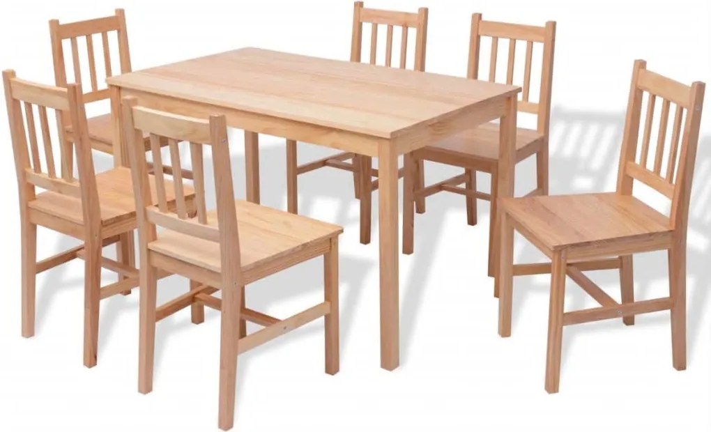 vidaXL Set masă și scaune din lemn de pin, 7 piese
