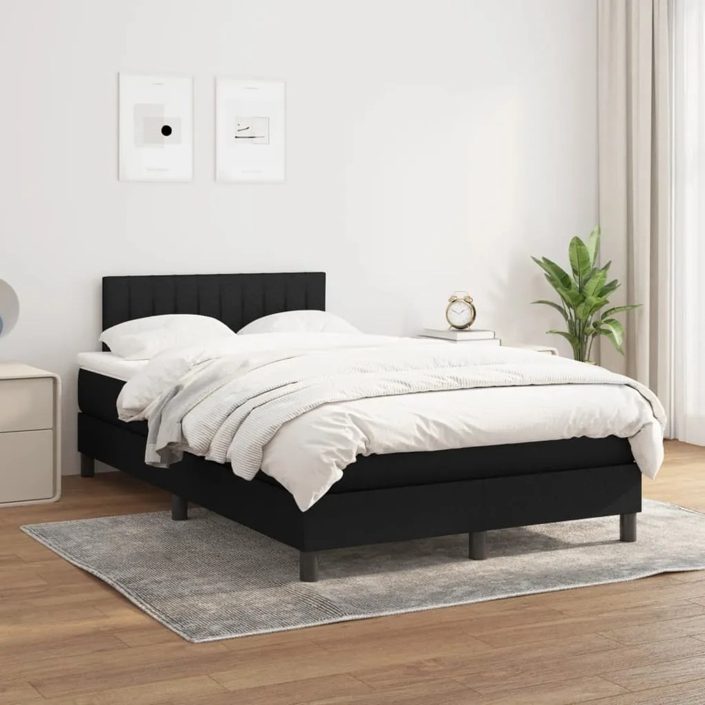 vidaXL Pat box spring cu saltea, negru, 120x200 cm, textil
