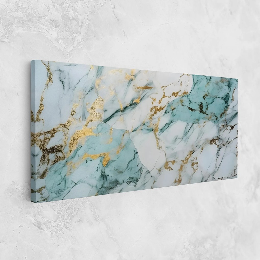 Tablou Canvas, 60x120cm, Dormitor si Living, Abstracte, Marble, Light Green Gold Line