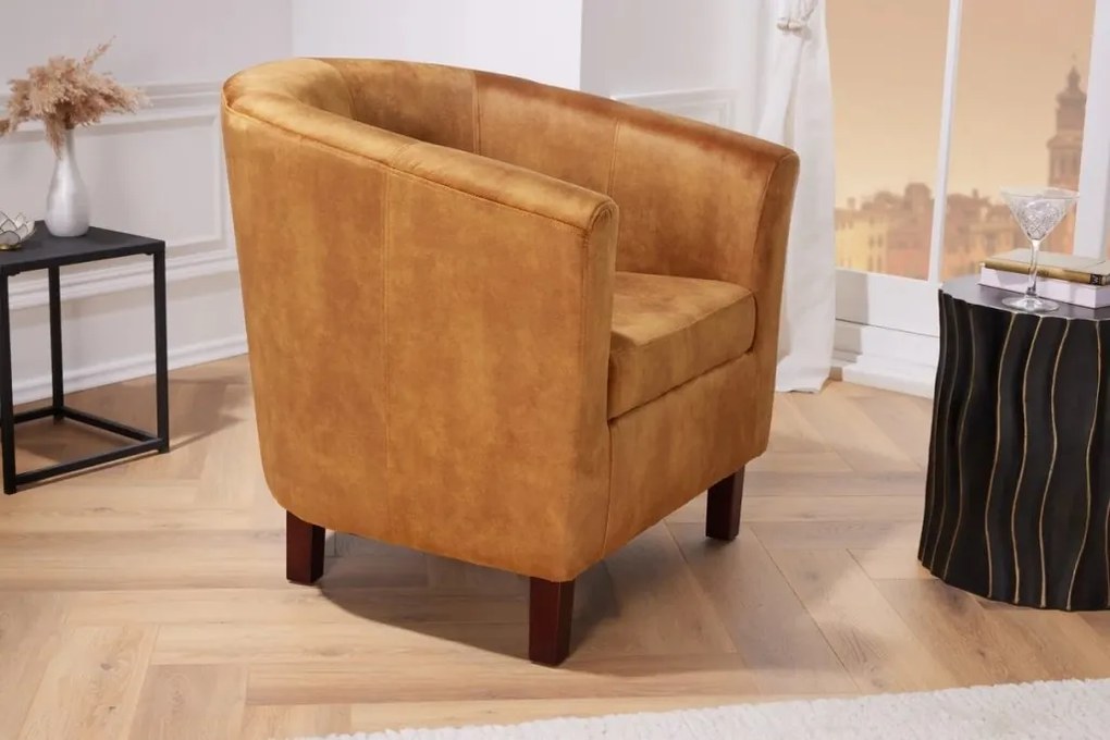 Fotoliu elegant si confortabil Hemingway, Catifea, Galben Mustar A-43892 VC