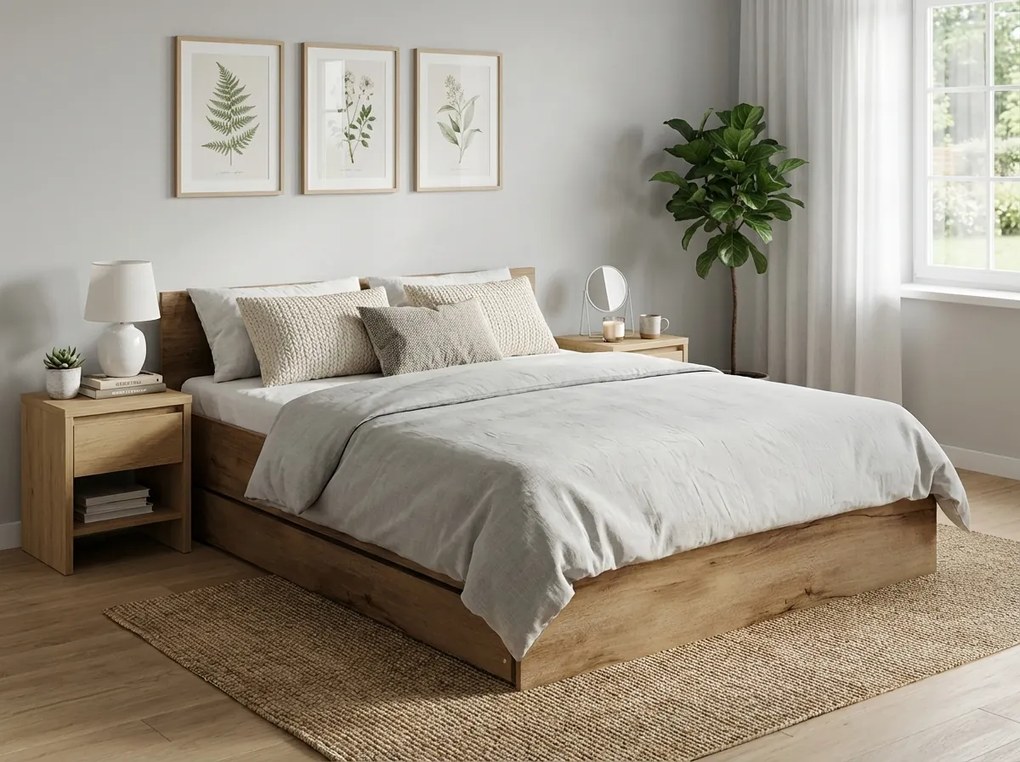 Pat ELISA 180 x 200 cm, stejar artisan Saltele: Fara saltea, Somiera pat: Cu lamele drepte