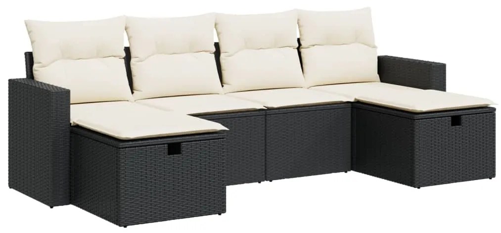 3325422 vidaXL Set mobilier de grădină cu perne, 6 piese, negru, poliratan