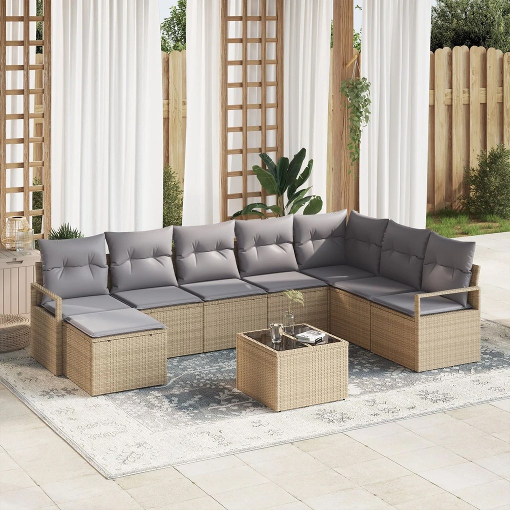 Set Canapea Grădină vidaXL 9 Piese cu Perne Ratan Poli Negru