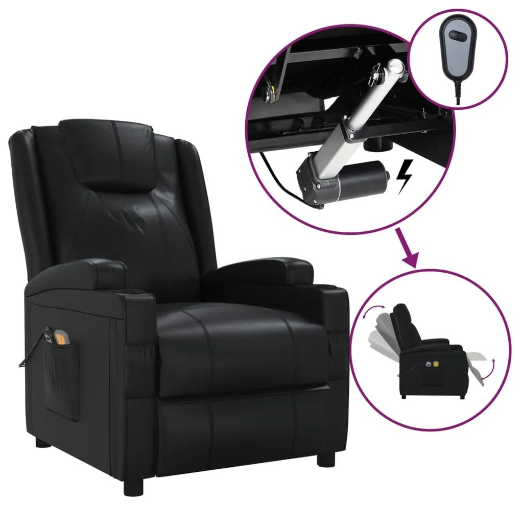 3073795 vidaXL Fotoliu de masaj electric, negru, piele ecologică