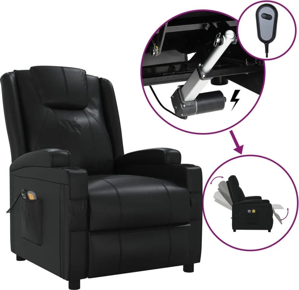 vidaXL Fotoliu de masaj electric, negru, piele ecologică