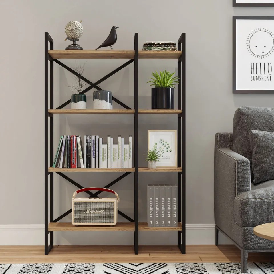 Biblioteca Living VG2 - A, PAL Melaminat, Pin Atlantic / Negru