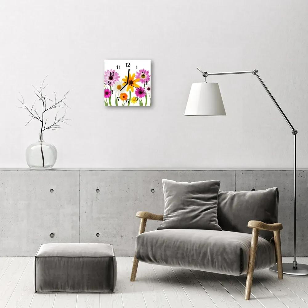 Ceas de perete din sticla pătrat Flori Natura multi-colorat