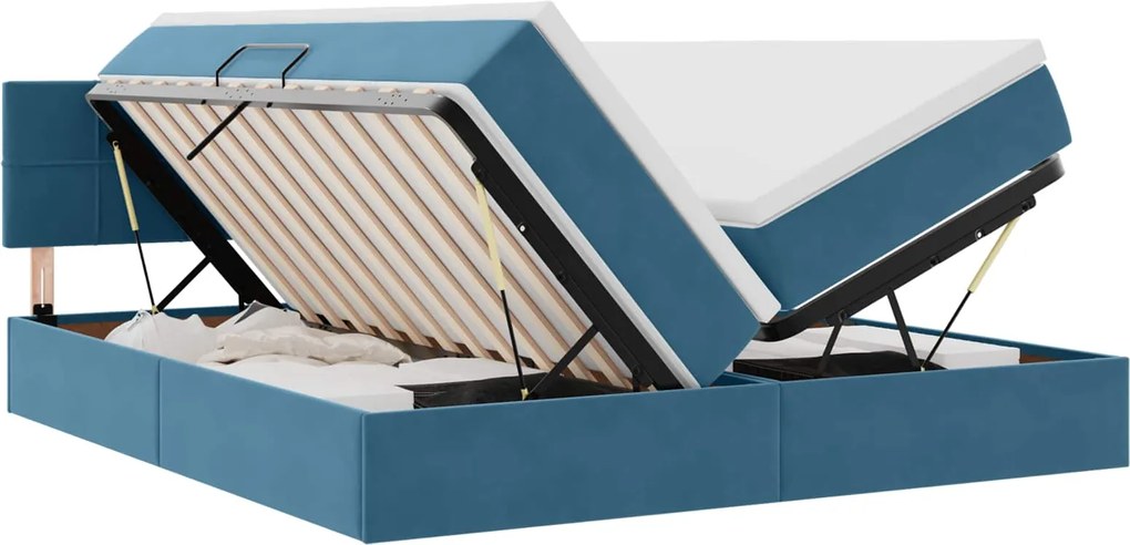 vidaXL Pat cu storage cu saltea Albastru închis 90 x 200 cm