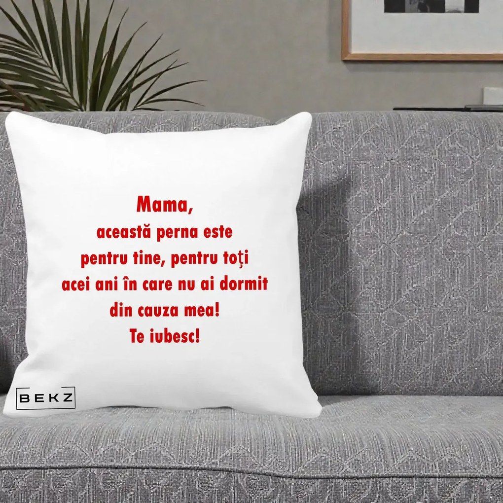 Cadou pentru Mama - Perna Personalizata Perna pentru Mama, 40x40 cm, Alba Mata, Husa Detasabila, Perna Inclusa, BEKZ®