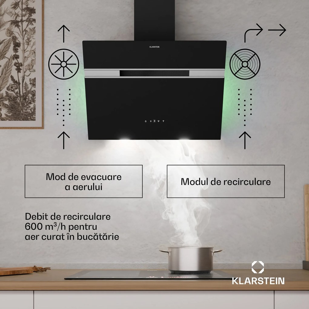 Klarstein Alina hotă de bucătărie | 60 cm | Smart | 600 m³/h | Silențioasă | Clasa energetică A