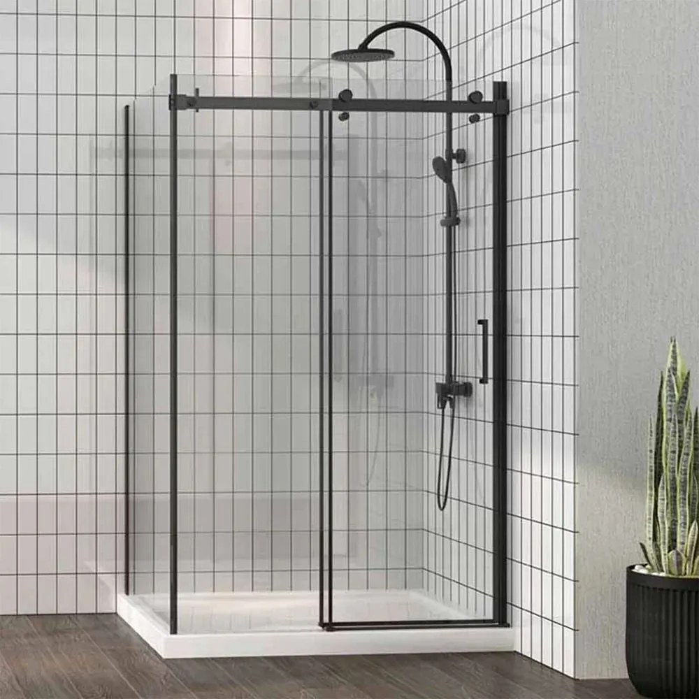 Cabina de dus dreptunghiulara Fluminia Panda Black cu usa culisanta 120x90 negru