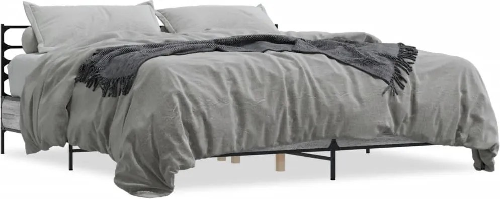vidaXL Cadru de pat, gri sonoma, 200x200 cm, lemn prelucrat și metal