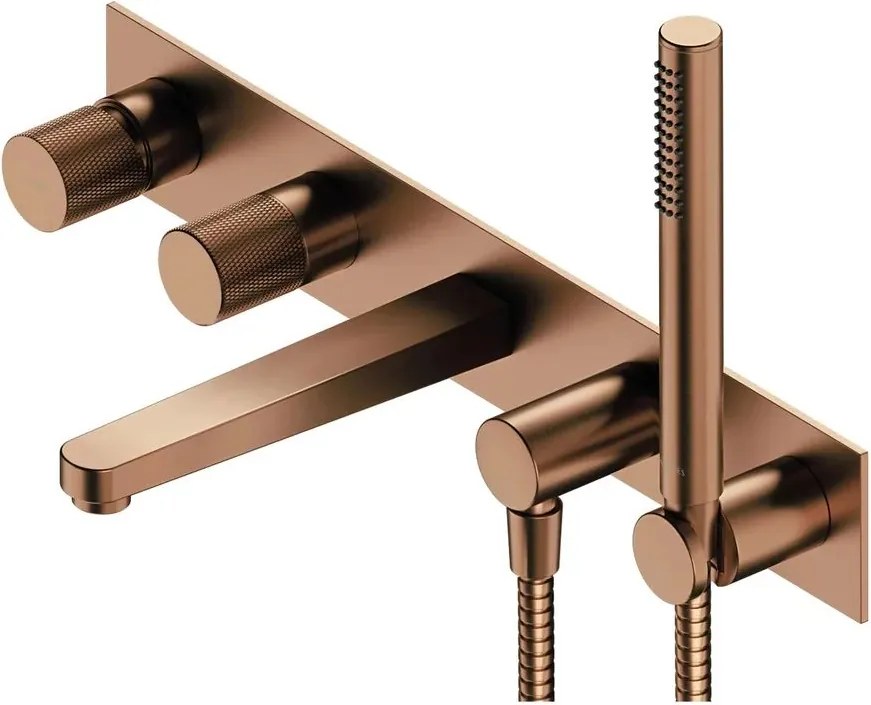 Baterie cada-dus incastrata Omnires Contour cu corp ingropat inclus si set dus finisaj cupru periat