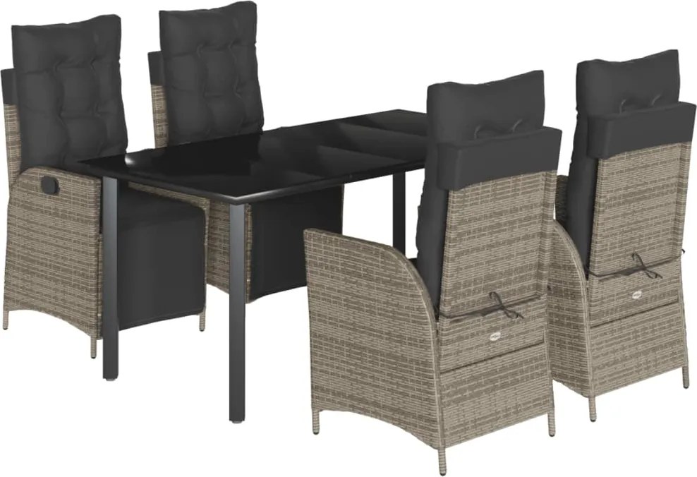 vidaXL Set mobilier de grădină cu perne, 5 piese, gri, poliratan