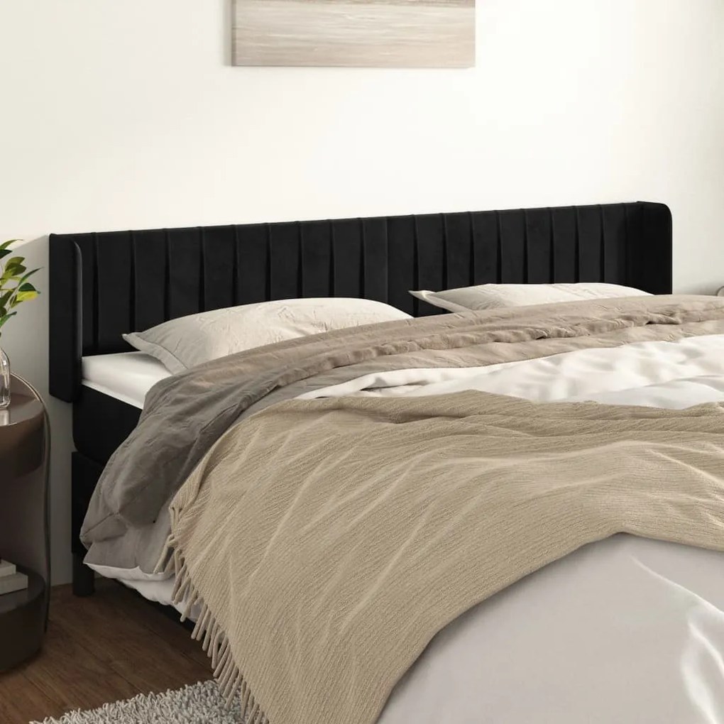 vidaXL Tăblie de pat cu aripioare negru 183x16x78/88 cm catifea