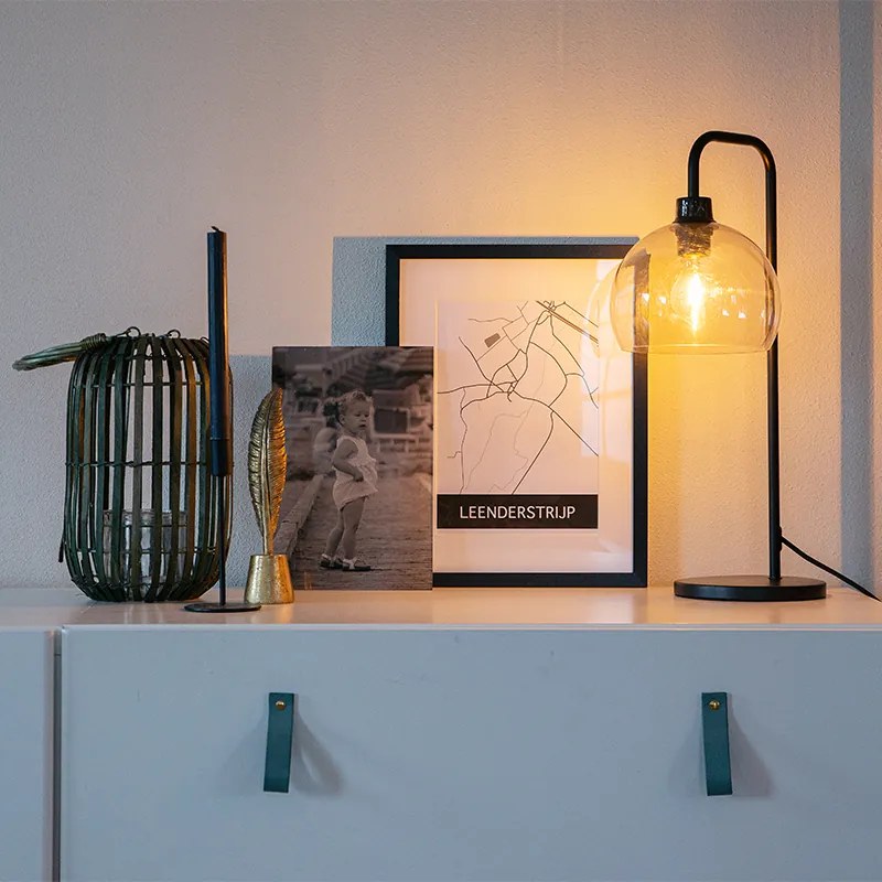 Lampă de masă modernă neagră cu abajur fumuriu - Maly